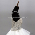 Real 100% actual full beaded puffy plus size floor length white ivory cheap pearl mesh wedding dress white